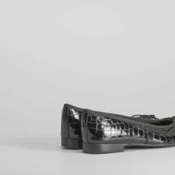 Bailarina negra de piel Mujer Zapatos Confort|Bailarinas