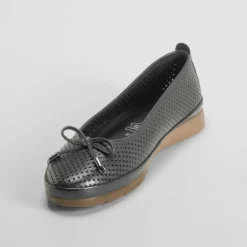 Bailarina perfos de piel negra Mujer Zapatos Confort|Bailarinas