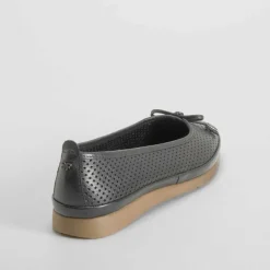 Bailarina perfos de piel negra Mujer Zapatos Confort|Bailarinas