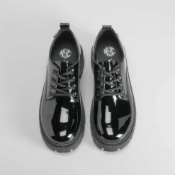 Online Blucher negro de charol con cordones Mujer Zapatos Tacón|Bluchers