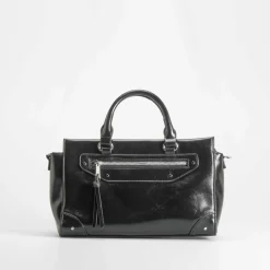 Bolso bandolera con asa brillo negro Bolsos Y Carteras