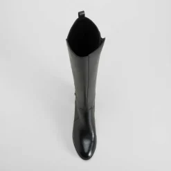 Hot Bota alta tacón plataforma piel negra Mujer Botas Tacón