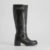 Online Bota motera tacón negra Mujer Botas Tacón
