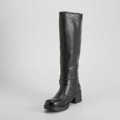 Online Bota motera tacón negra Mujer Botas Tacón