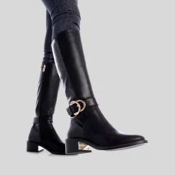 New Bota tacón aro doble negra Mujer Botas Tacón