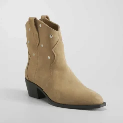 New Botín campero piel beige Mujer Botines Tacón