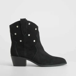 Discount Botín campero piel negro Mujer Botines Tacón