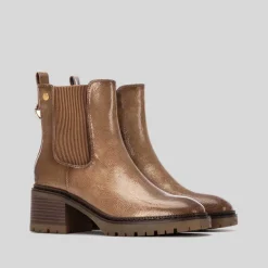 Botín chelsea tacón charol beige Mujer Botines Tacón