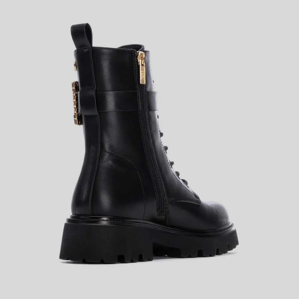 Clearance Botín cordón charol negro Mujer Botines Planos