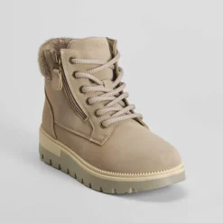 New Botín cordón cuello lana beige Mujer Botines Planos