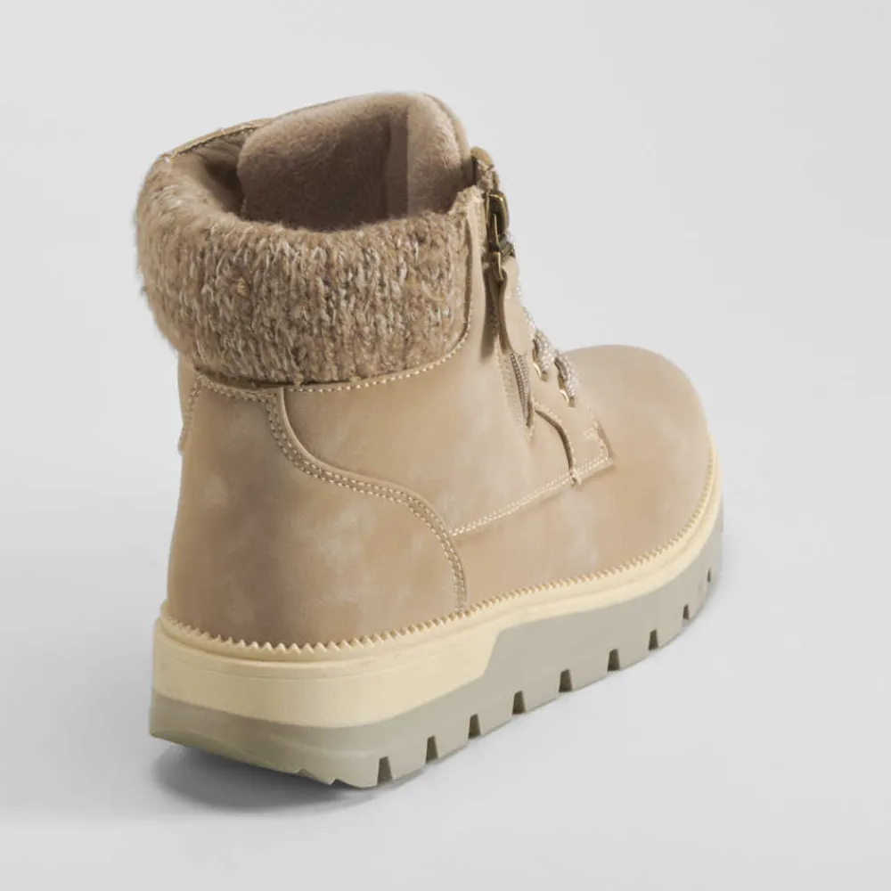 New Botín cordón cuello lana beige Mujer Botines Planos