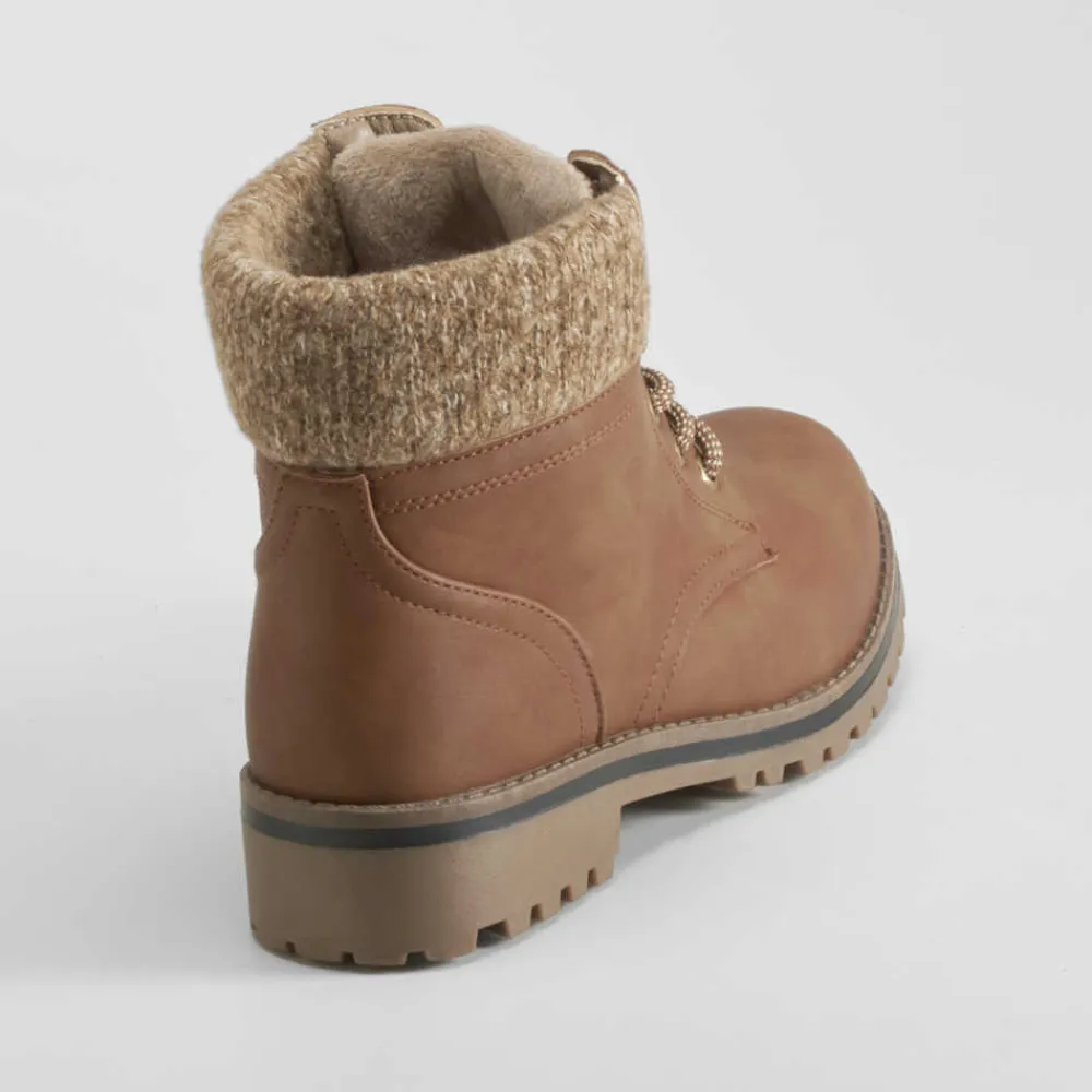 Discount Botín cordón cuello lana marrón Mujer Botines Planos