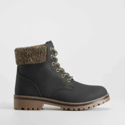 Best Botín cordón cuello lana negro Mujer Botines Planos