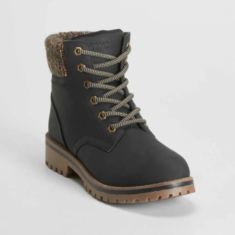 Best Botín cordón cuello lana negro Mujer Botines Planos