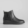 New Botín cuña de piel negro Mujer Botines Planos