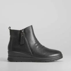 New Botín cuña de piel negro Mujer Botines Planos