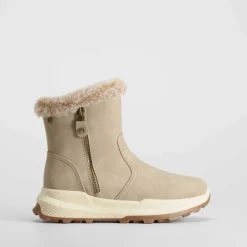 Hot Botín cuello pelo beige Mujer Botines Planos