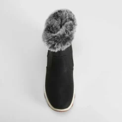 Hot Botín cuello pelo negro Mujer Botines Planos