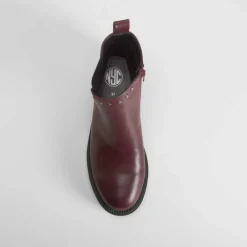 Botín elástico tachuelas burdeos Mujer Botines Tacón