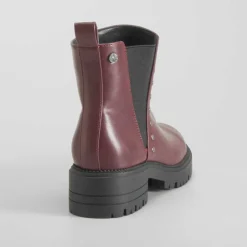 Botín elástico tachuelas burdeos Mujer Botines Tacón