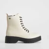 New Botín militar blanco Mujer Botines Planos
