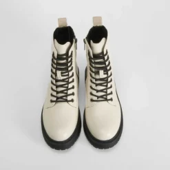 New Botín militar blanco Mujer Botines Planos