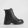 Online Botín militar casual negro Mujer Botines Planos