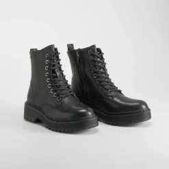 Online Botín militar casual negro Mujer Botines Planos