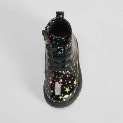 Discount Botín militar charol bebé estrellas negro Botas