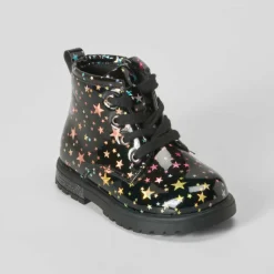 Discount Botín militar charol bebé estrellas negro Botas