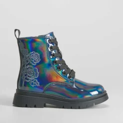 Outlet Botín militar con bordados azul OH GIRL Botines