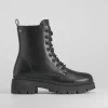 Best Botín militar con cordón negro Mujer Botines Planos|Botines Tacón