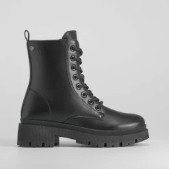 Best Botín militar con cordón negro Mujer Botines Planos|Botines Tacón