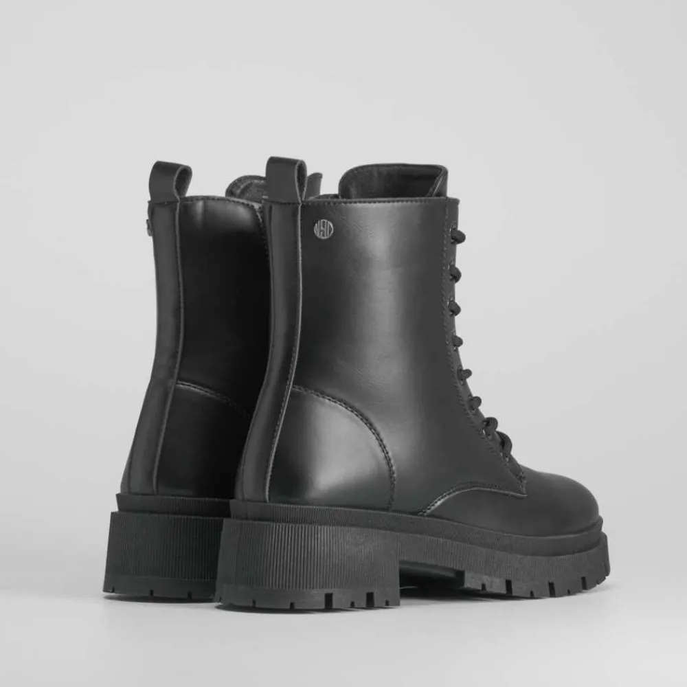 Best Botín militar con cordón negro Mujer Botines Planos|Botines Tacón