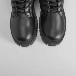 Best Botín militar con cordón negro Mujer Botines Planos|Botines Tacón