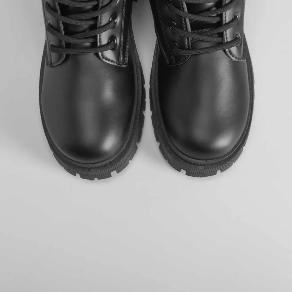 Best Botín militar con cordón negro Mujer Botines Planos|Botines Tacón