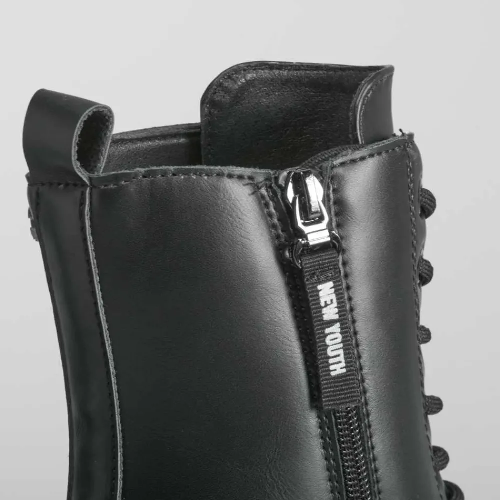 Best Botín militar con cordón negro Mujer Botines Planos|Botines Tacón