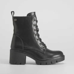 Online Botín militar de tacón ancho negro Mujer Botines Tacón