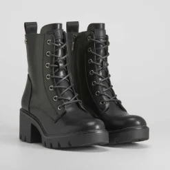 Online Botín militar de tacón ancho negro Mujer Botines Tacón