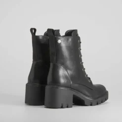 Online Botín militar de tacón ancho negro Mujer Botines Tacón