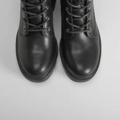 Online Botín militar de tacón ancho negro Mujer Botines Tacón