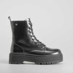 Online Botín militar plataforma negro Mujer Botines Plataforma