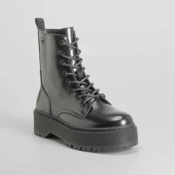 Online Botín militar plataforma negro Mujer Botines Plataforma