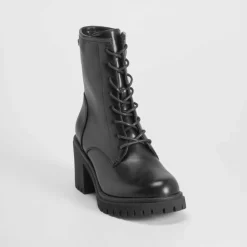 Clearance Botín militar tacón negro Mujer Botines Plataforma|Botines Tacón