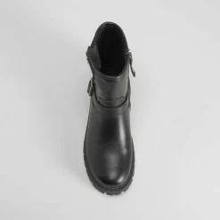 New Botín motero negro Mujer Botines Planos
