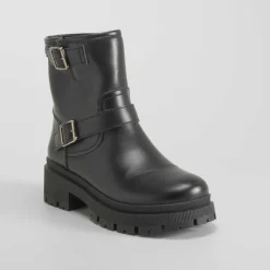 New Botín motero negro Mujer Botines Planos
