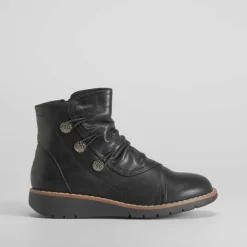 Best Botín negro botones y plisados Mujer Botines Planos