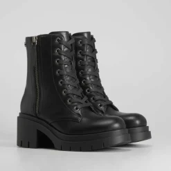 Outlet Botín negro con cordones Mujer Botines Tacón