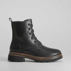 Botín negro militar plano de Mujer Botines Planos