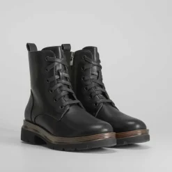 Botín negro militar plano de Mujer Botines Planos